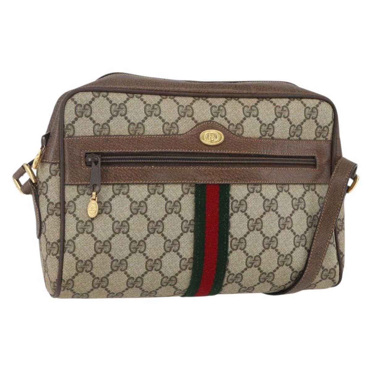 Gucci Gg Supreme Web Sherry Line Bag Pvc Beige Gold 14 02 005 Auth Ba7798